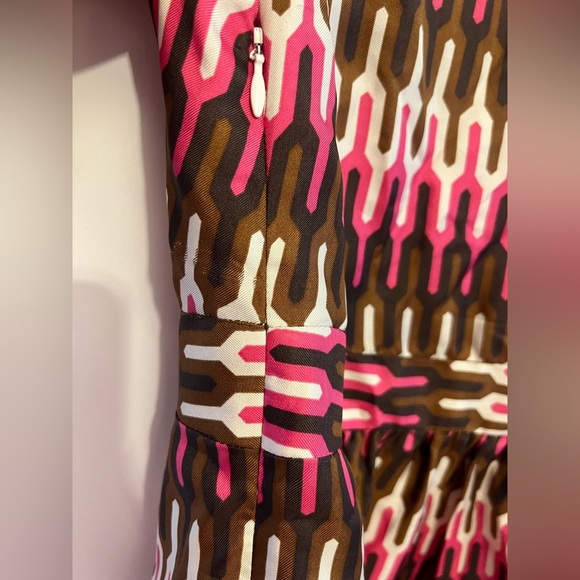 Milly Women’s Silk Shift Mini Cocktail Formal Bold Pink and Brown Dress Size 2 - Picture 6 of 7